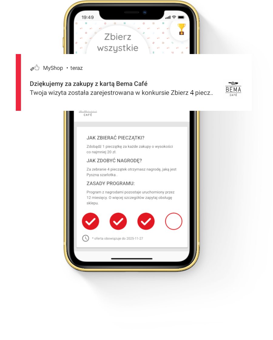 Program lojalnościowy notyfikacja wysłana do użytkonika